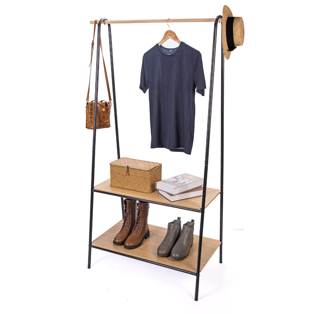 Steel Garment Rack with Board Shelves