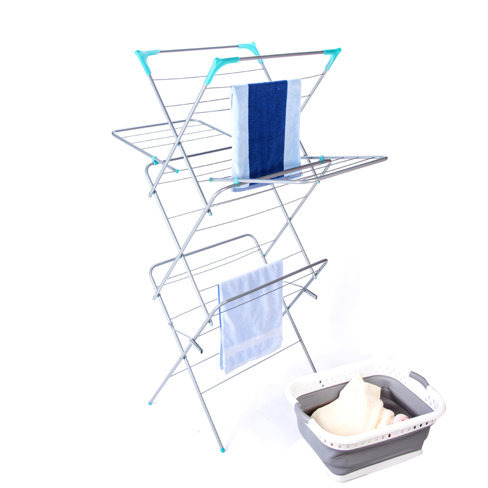 3 Tier Wing Clothes Airer with 4 Corner Hooks