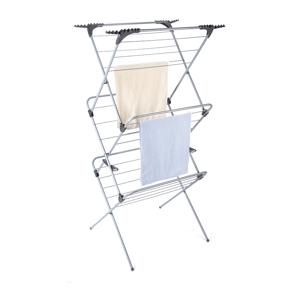 3 Tier Heavy Duty Clothes Airer with 4 Corner Hooks