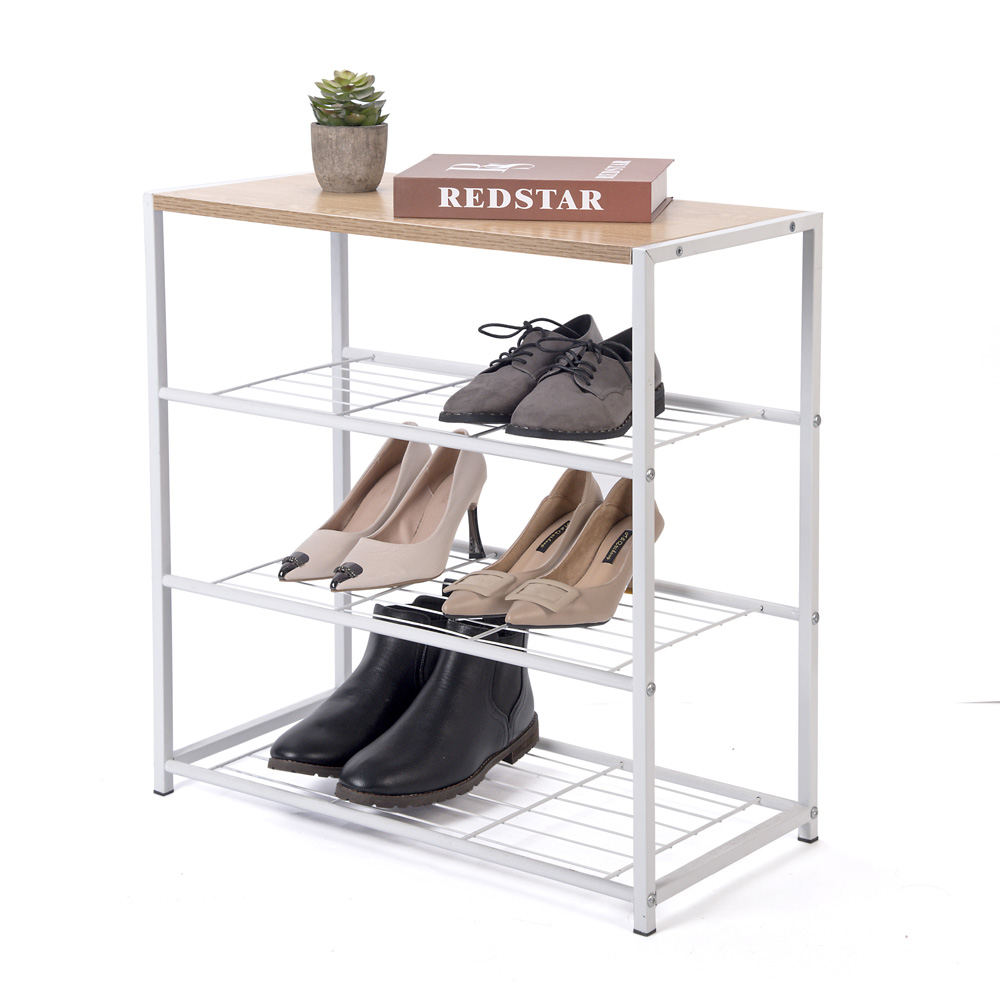 4-Tier Shoe Storage Shelves with Wooden Top